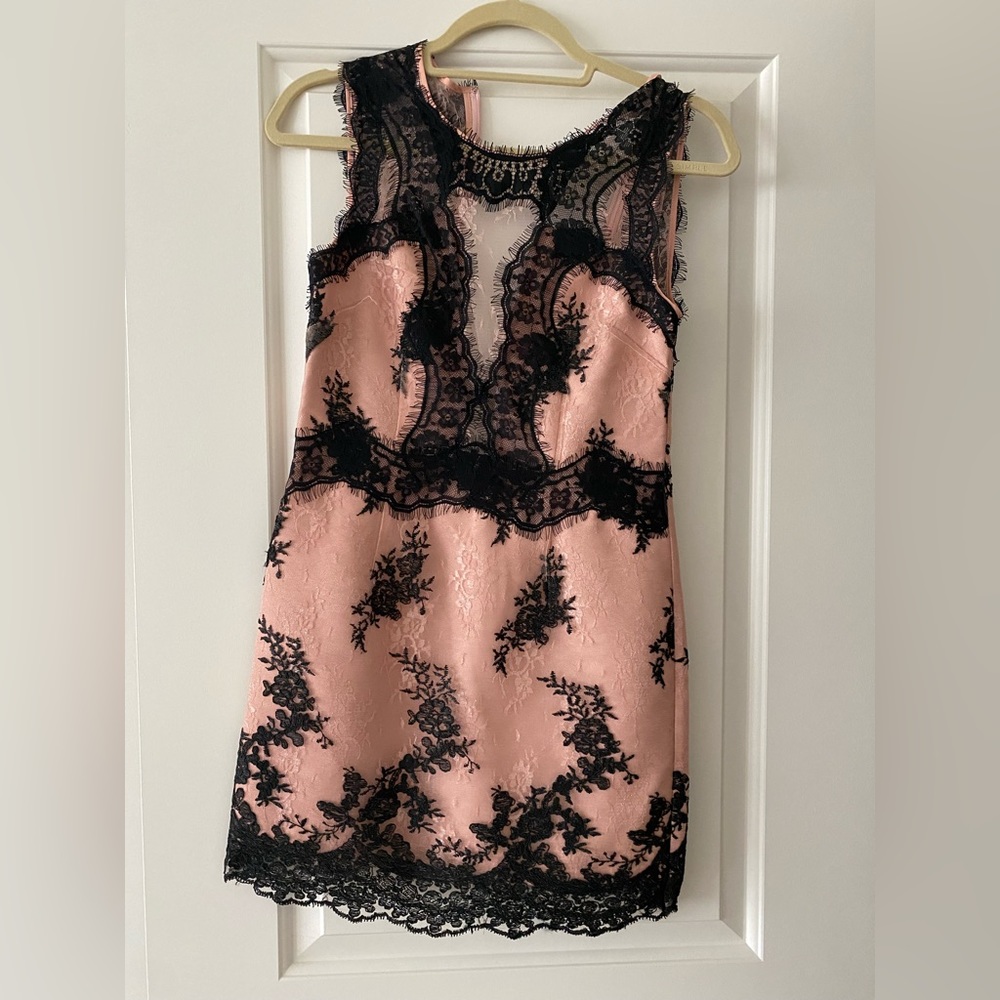 Topshop top shop sleeveless black nude lace mini dress size 4